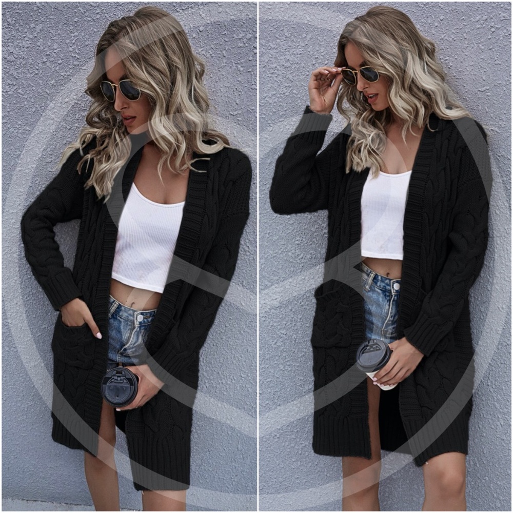 beige  chunky knit cable open long cardigan fall - Picture 2 of 6